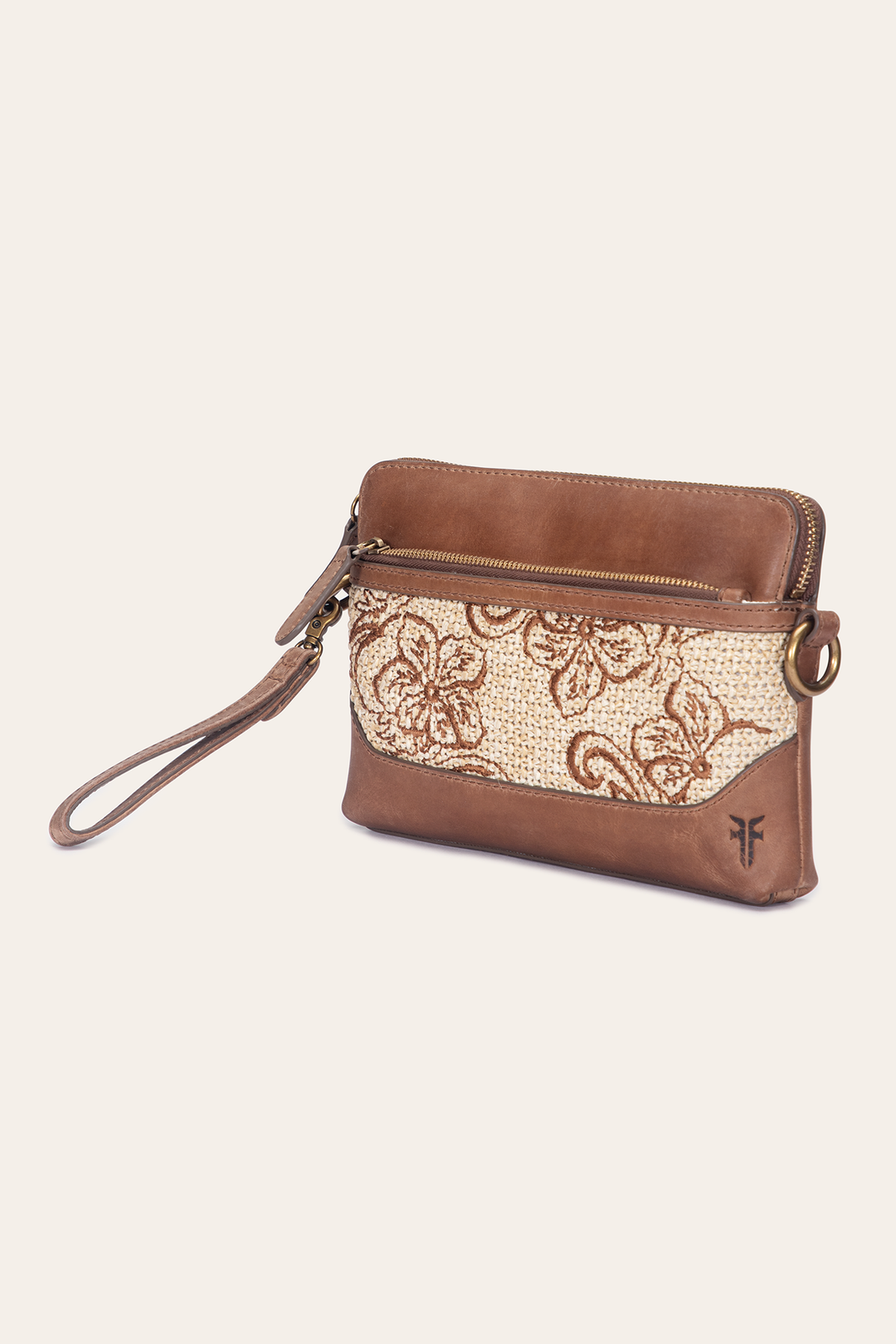 Frye Women's Floral Crossbody Wristlet Wallet / Cognac