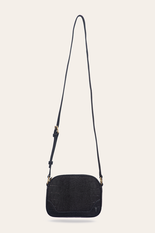 Frye Melissa Black Sueded Croco Camera / Black