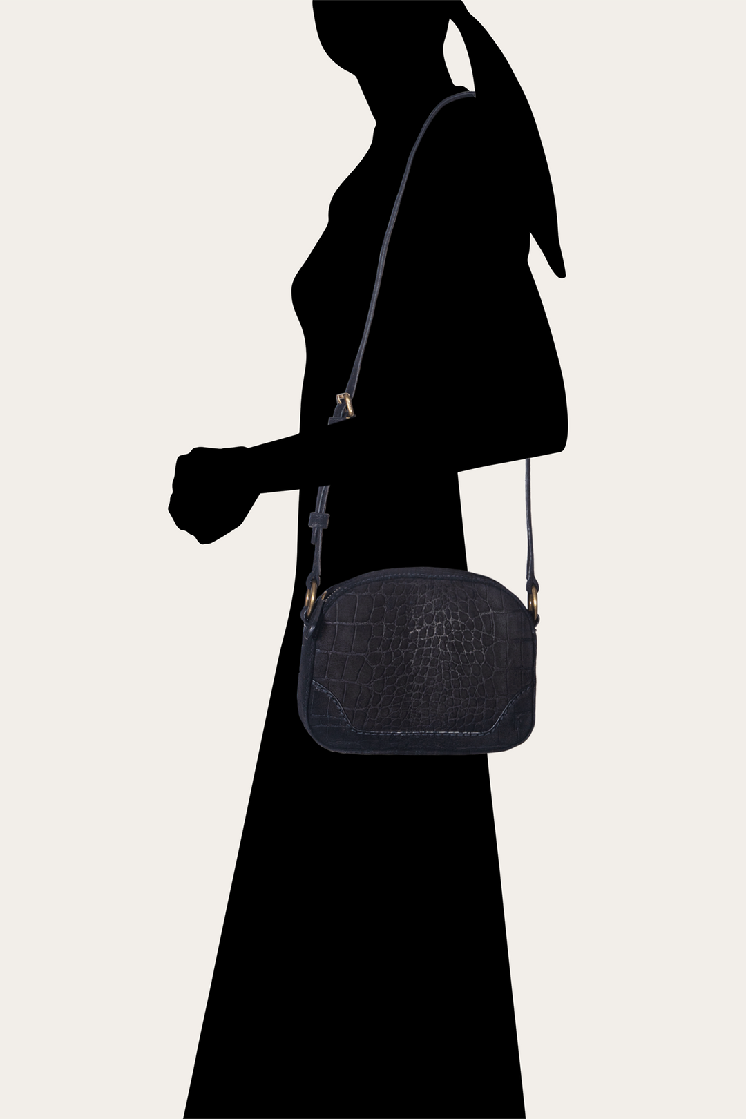 Frye Melissa Black Sueded Croco Camera / Black
