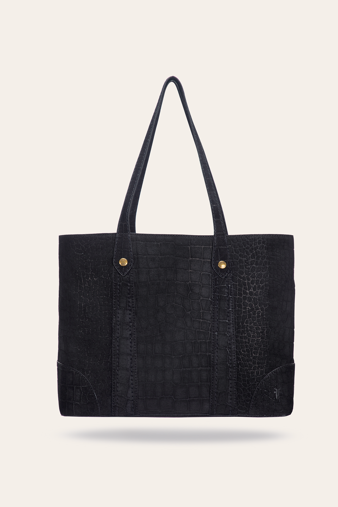 Frye Melissa Sueded Croco Shopper in Black / Black