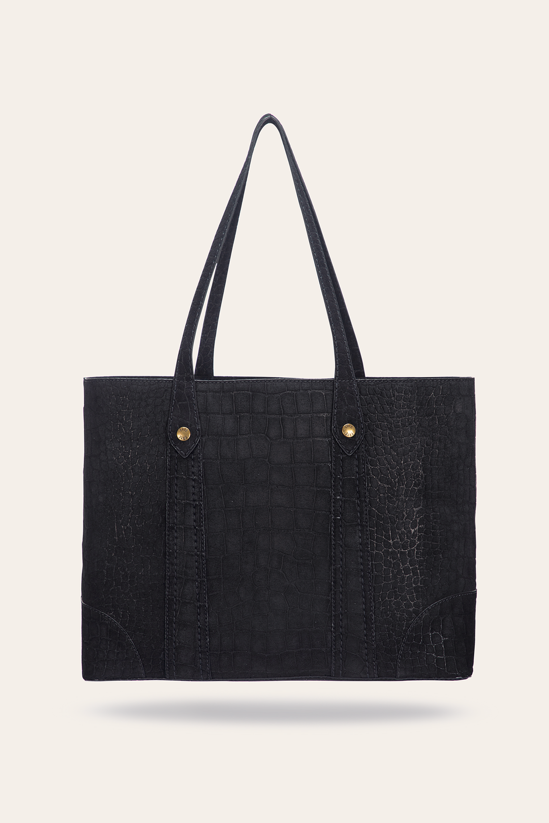 Frye Melissa Sueded Croco Shopper in Black / Black