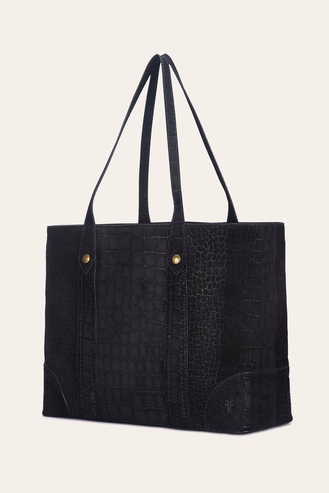 Frye Melissa Sueded Croco Shopper in Black / Black