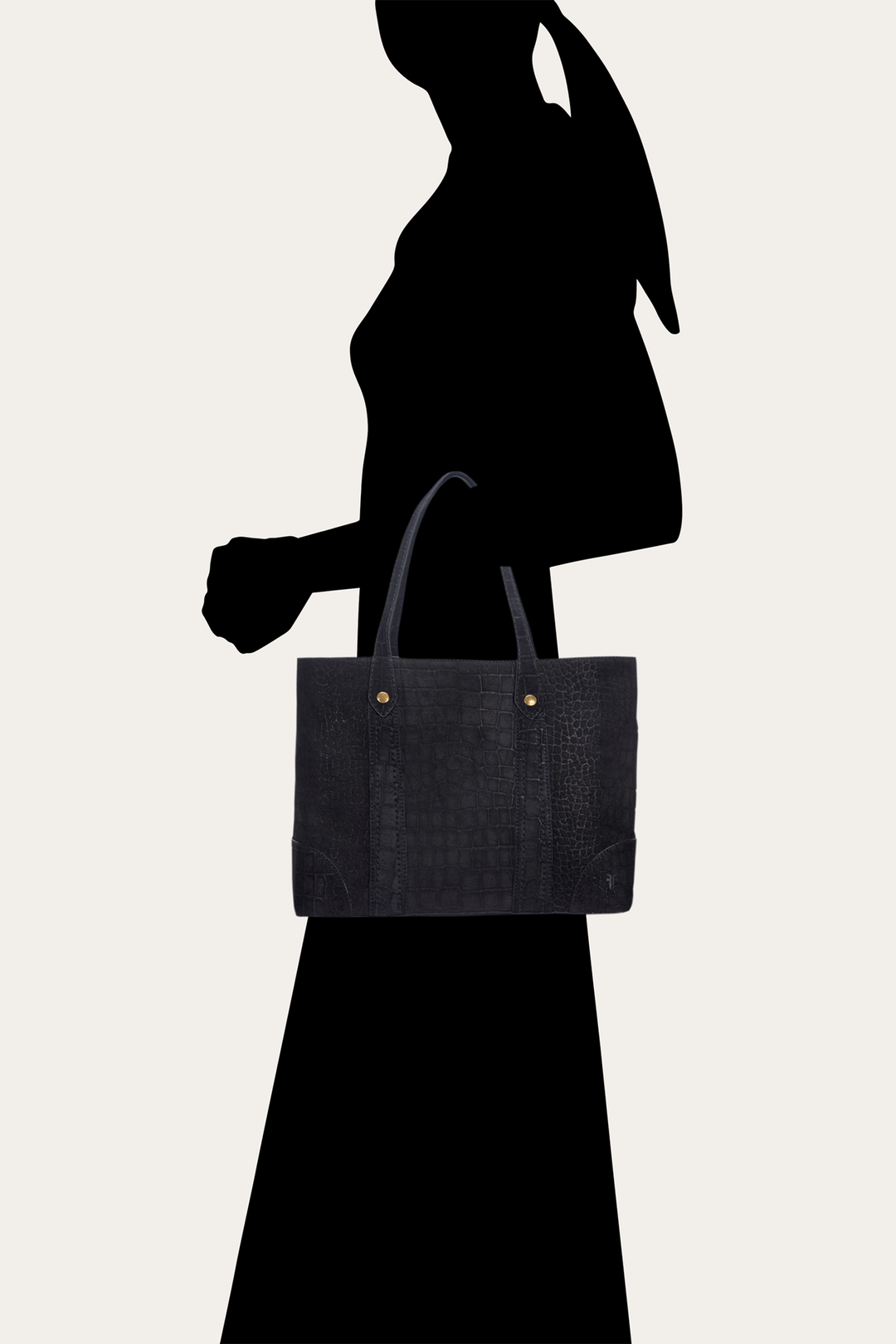 Frye Melissa Sueded Croco Shopper in Black / Black