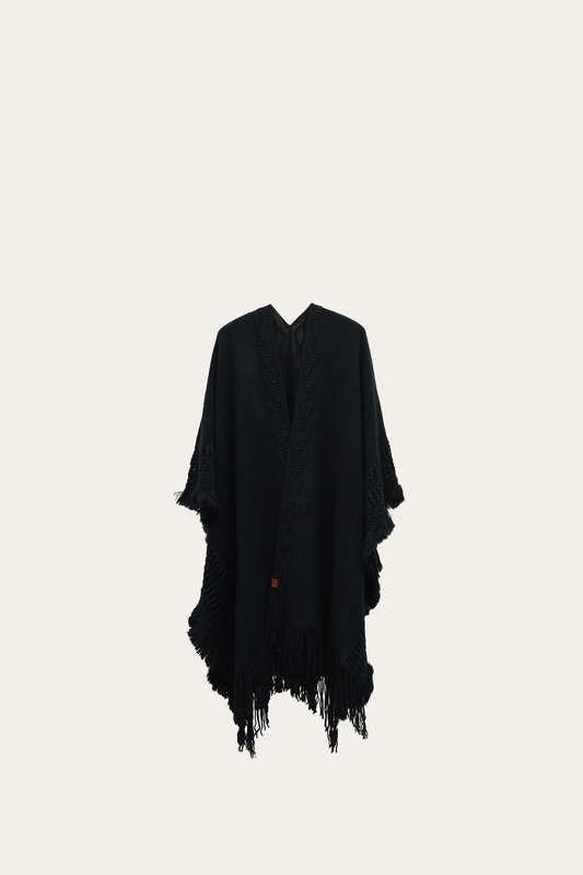 Frye Navy Blazer Embellished Fringe Ruana / Navy Blazer
