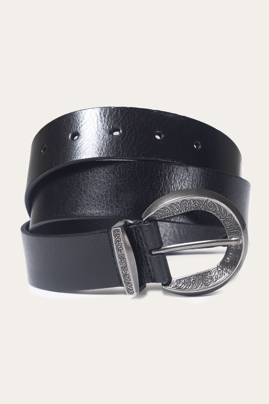 Frye Black 35mm Engraved Buckle Belt / Black