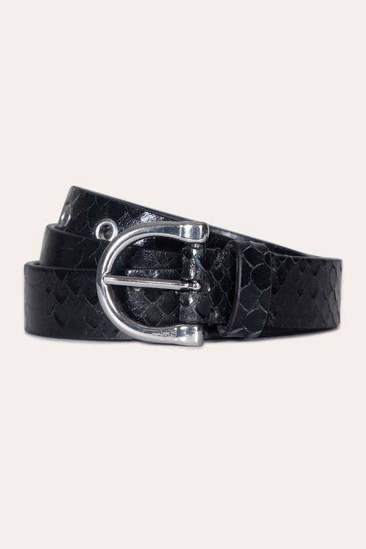 Frye Women’s Black Snake 25mm Horseshoe Buckle Belt With Python / Black Snake
