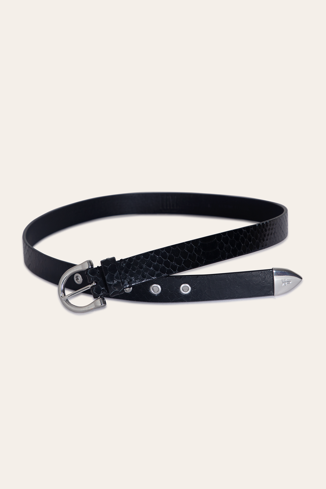 Frye Women’s Black Snake 25mm Horseshoe Buckle Belt With Python / Black Snake
