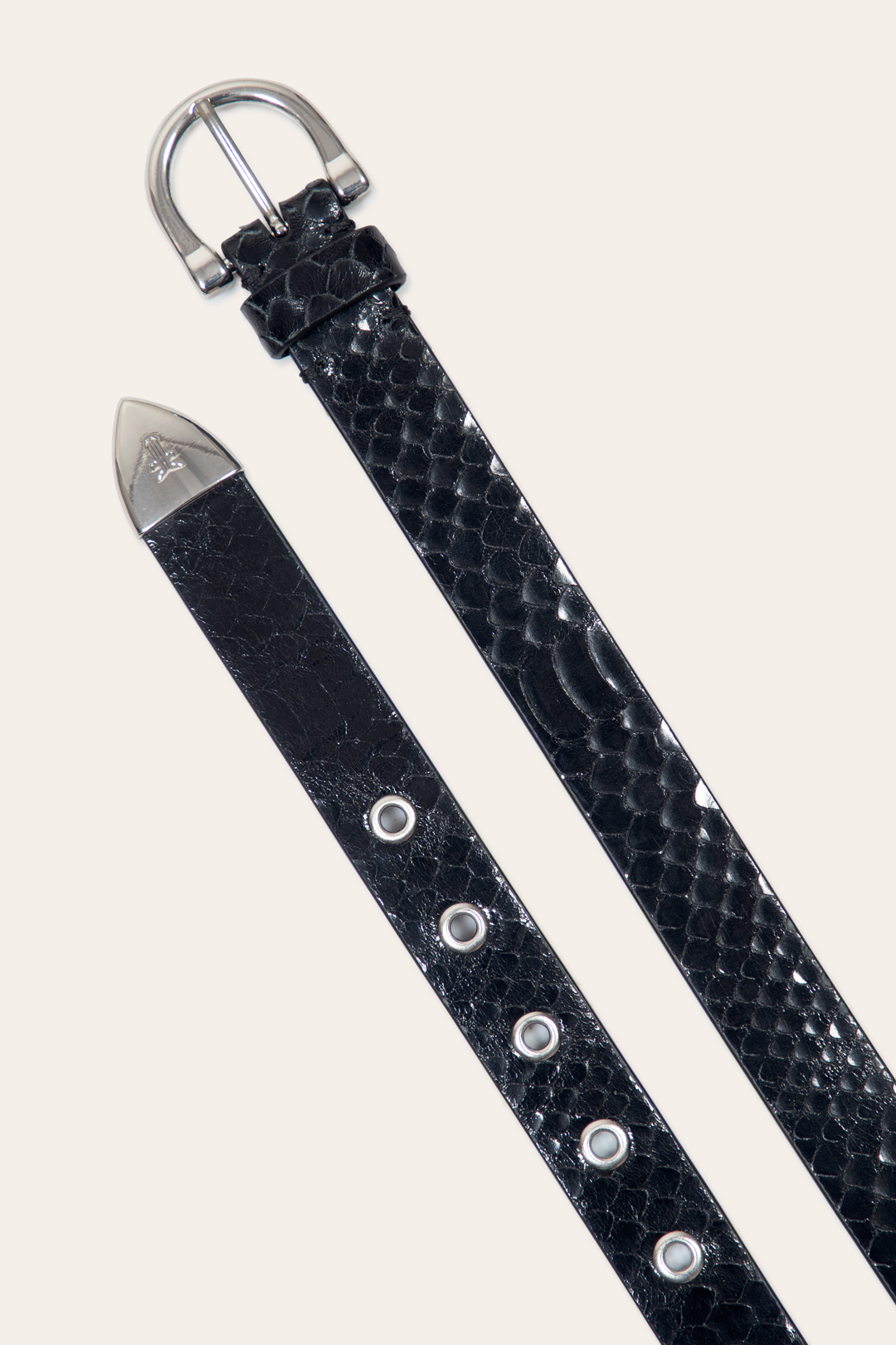 Frye Women’s Black Snake 25mm Horseshoe Buckle Belt With Python / Black Snake