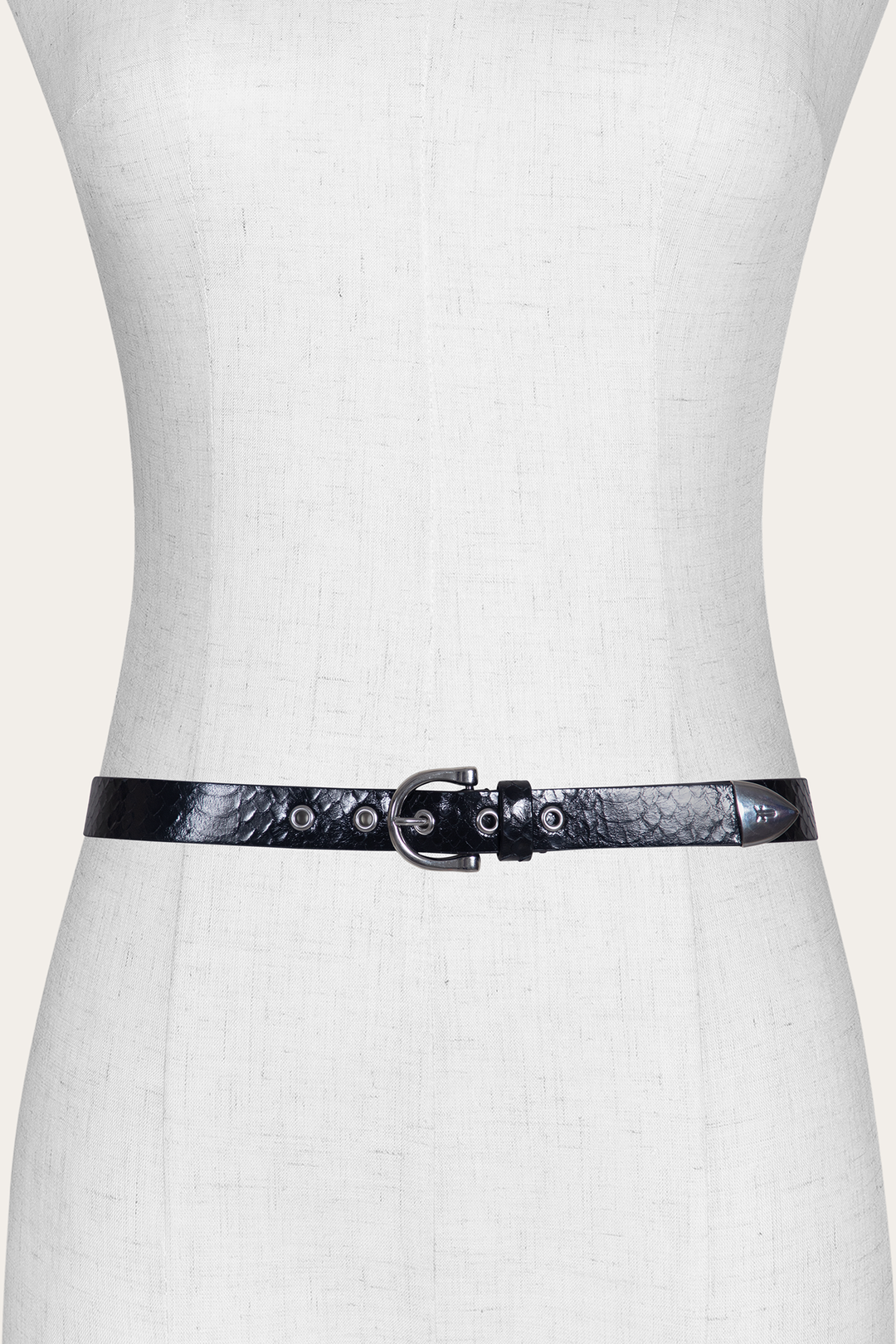 Frye Women’s Black Snake 25mm Horseshoe Buckle Belt With Python / Black Snake