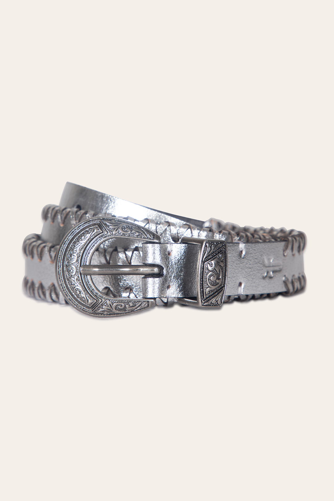 Frye 20mm Silver Leather Belt With 3-Piece Buckle Set / Silver
