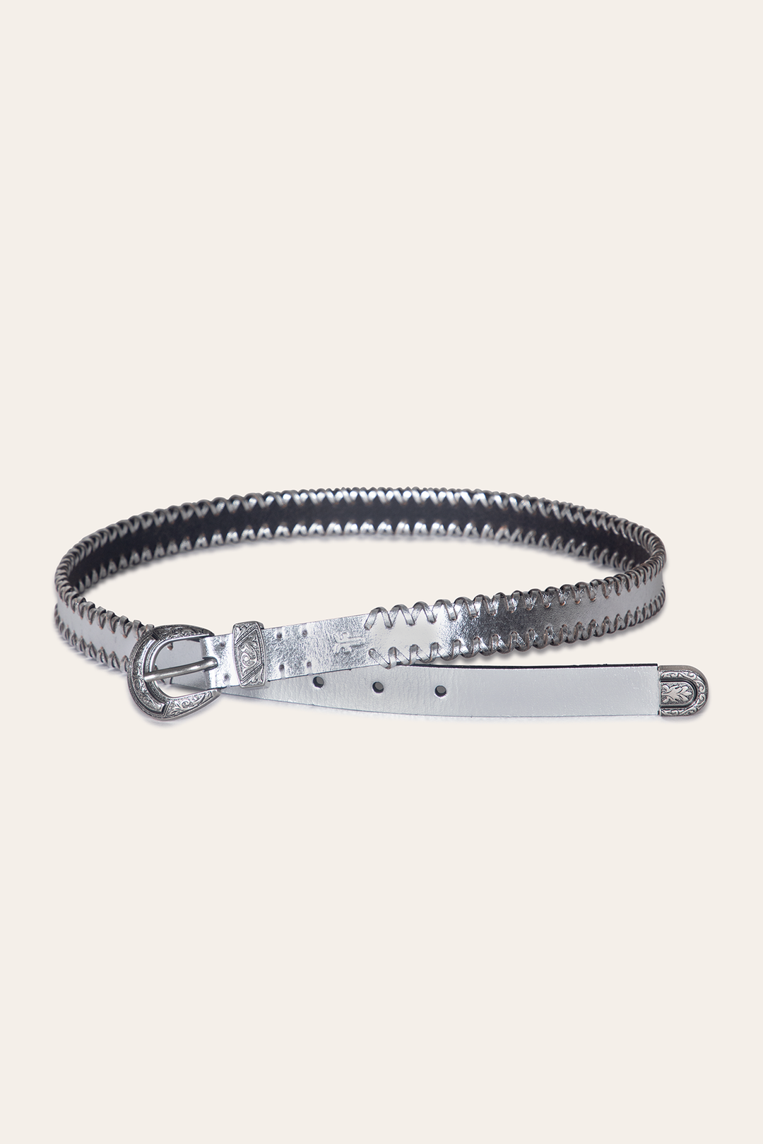 Frye 20mm Silver Leather Belt With 3-Piece Buckle Set / Silver