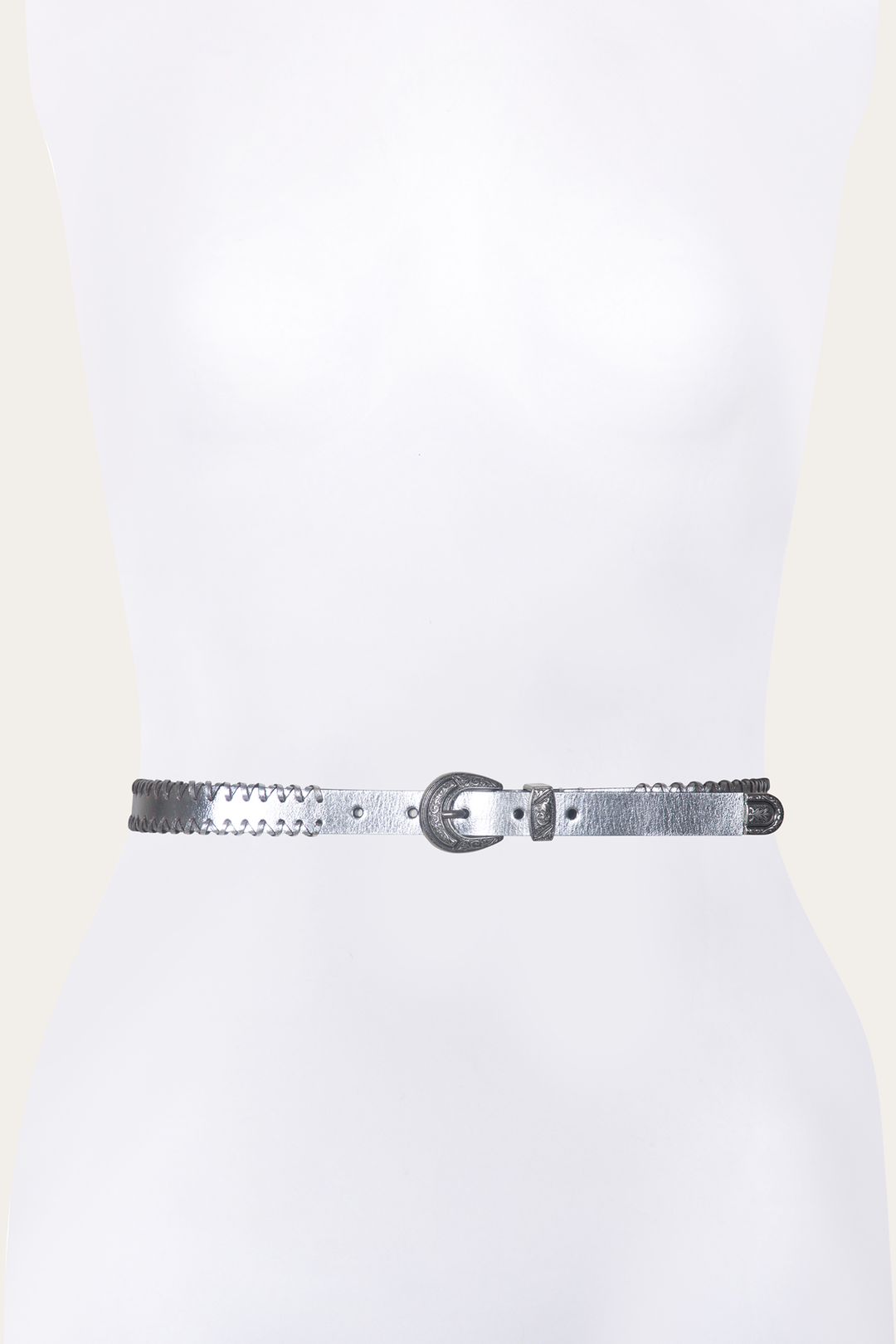 Frye 20mm Silver Leather Belt With 3-Piece Buckle Set / Silver