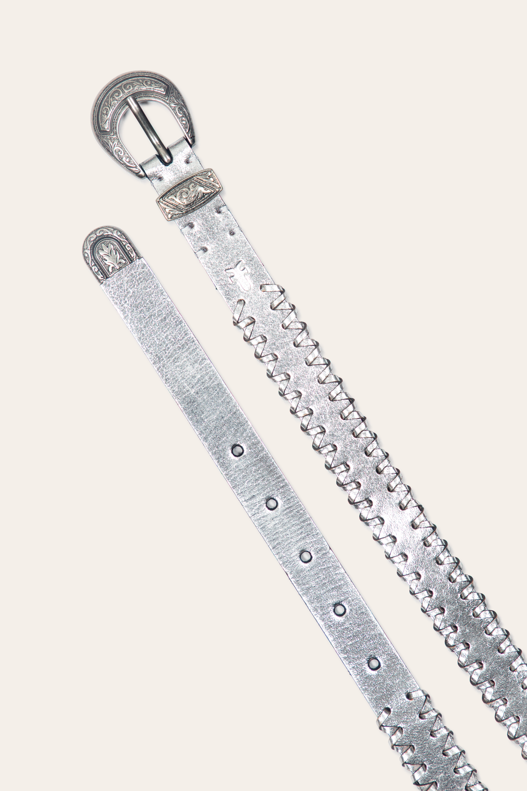 Frye 20mm Silver Leather Belt With 3-Piece Buckle Set / Silver
