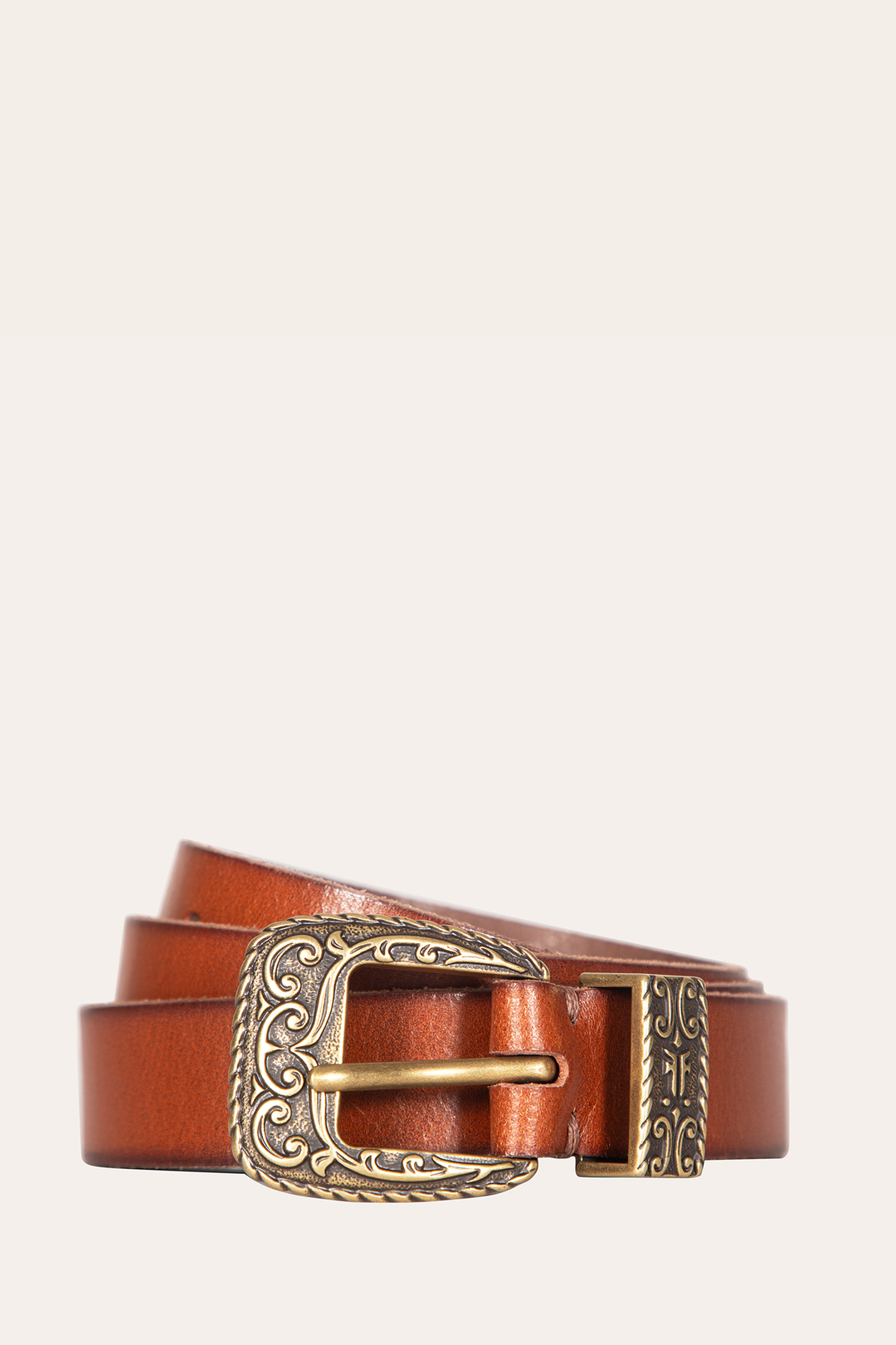 Frye 25mm Tan Logo Western Belt / Tan