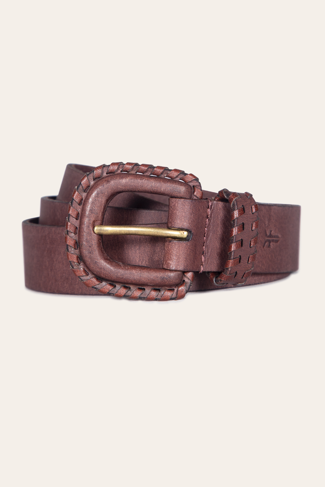 Frye 30mm Brown Leather Belt With Covered Buckle / Brown
