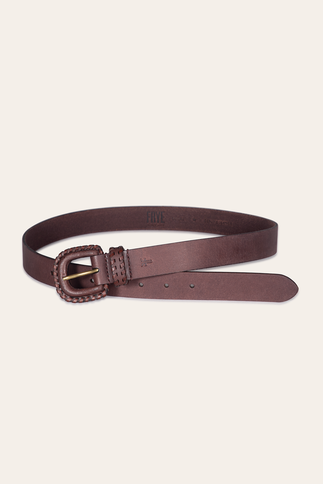 Frye 30mm Brown Leather Belt With Covered Buckle / Brown