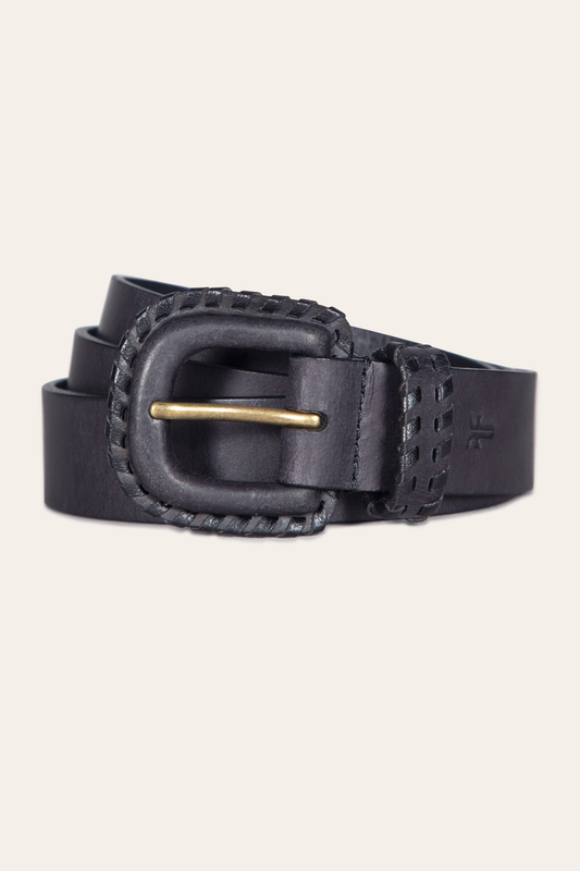 Frye 30mm Black Leather Belt With Covered Buckle / Black