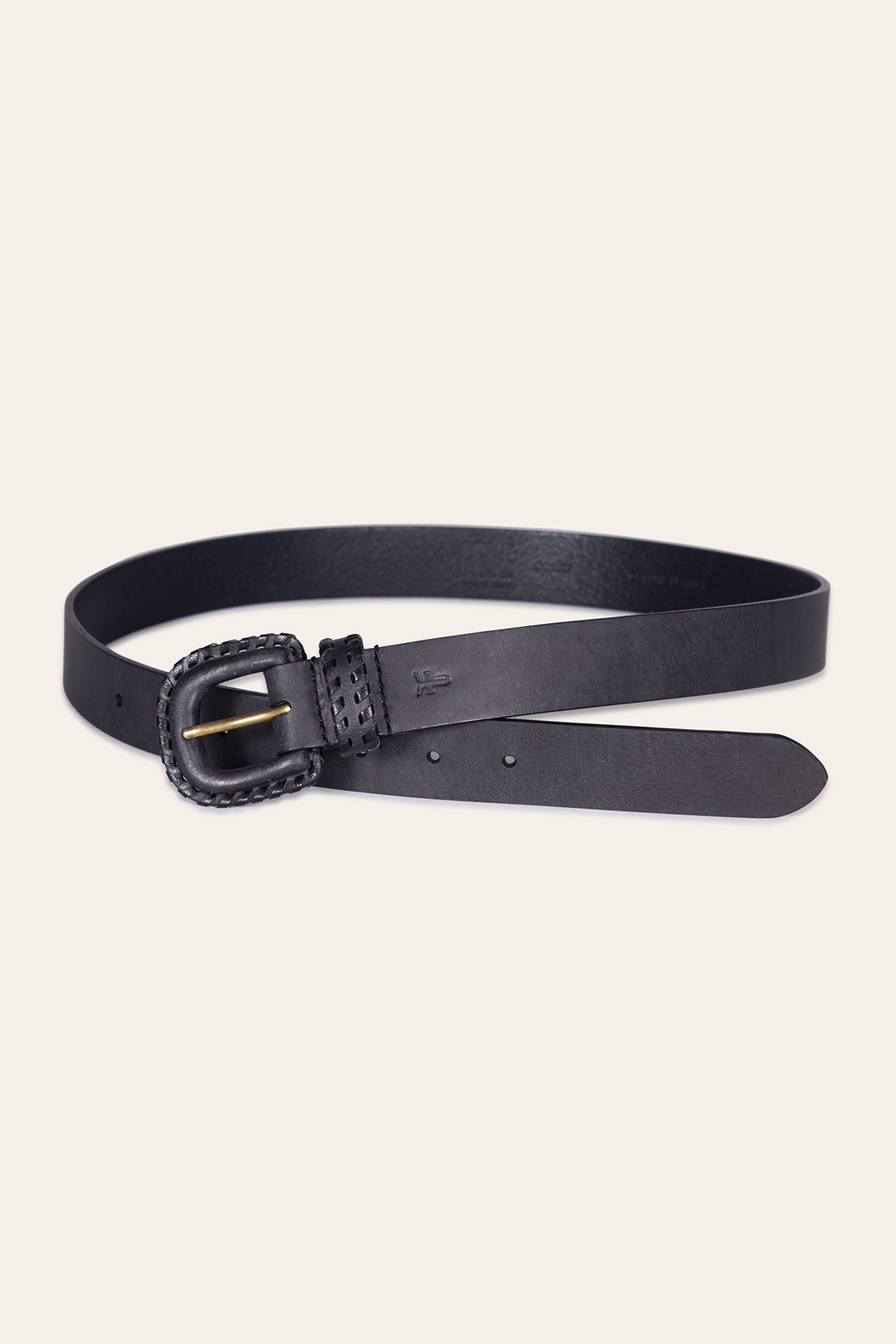 Frye 30mm Black Leather Belt With Covered Buckle / Black