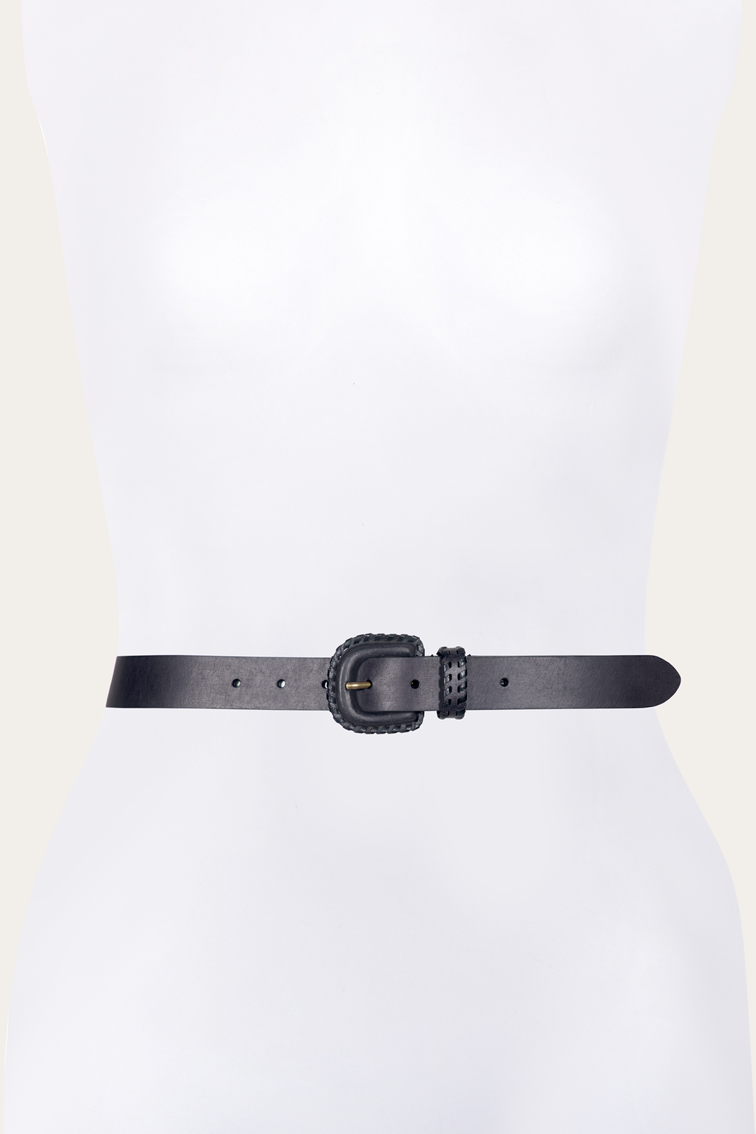 Frye 30mm Black Leather Belt With Covered Buckle / Black