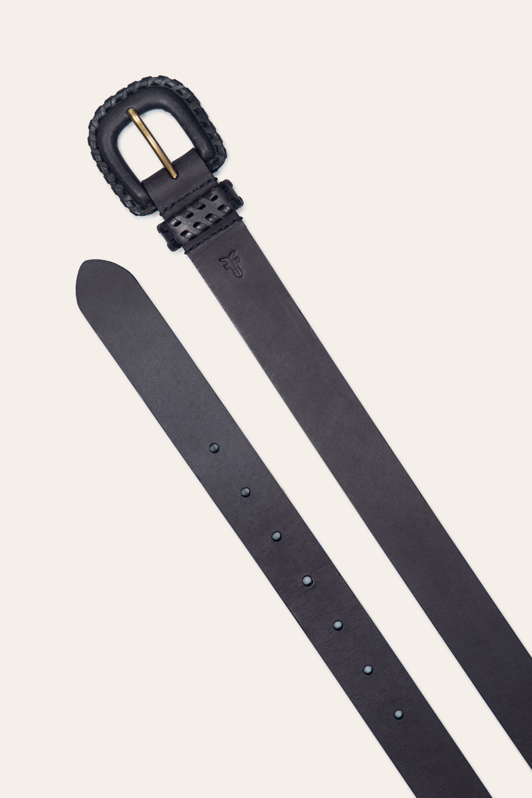 Frye 30mm Black Leather Belt With Covered Buckle / Black