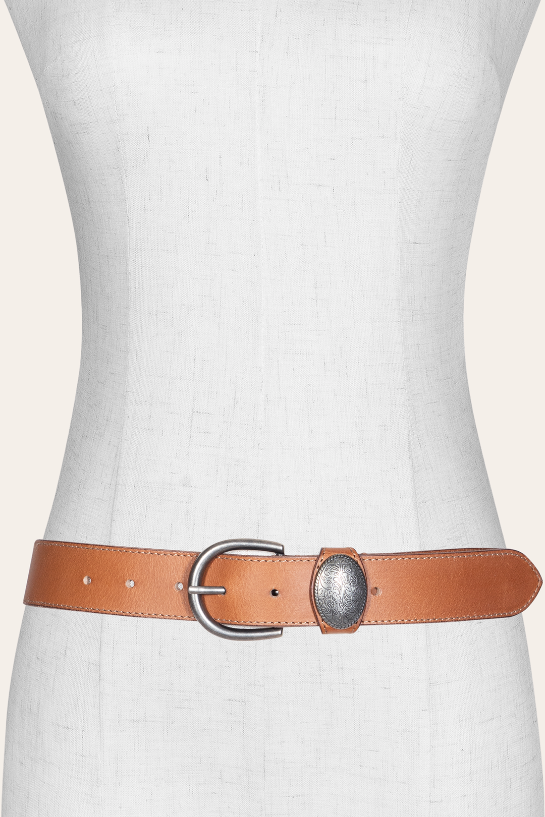 Frye Women’s Beige 35mm Belt With Concho On Loop / Beige