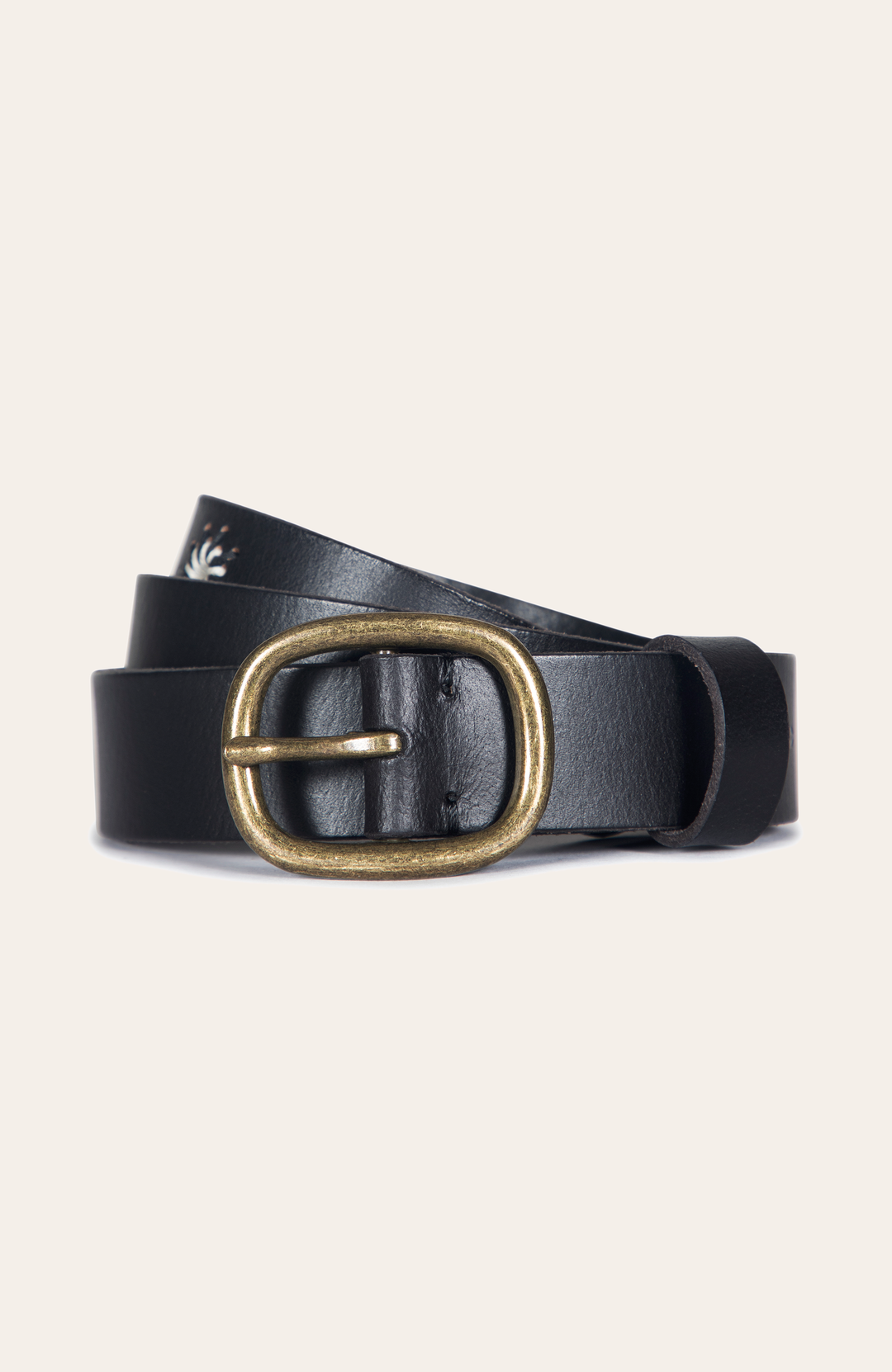 Frye 30mm Black Belt With Embroidered Holes / Black