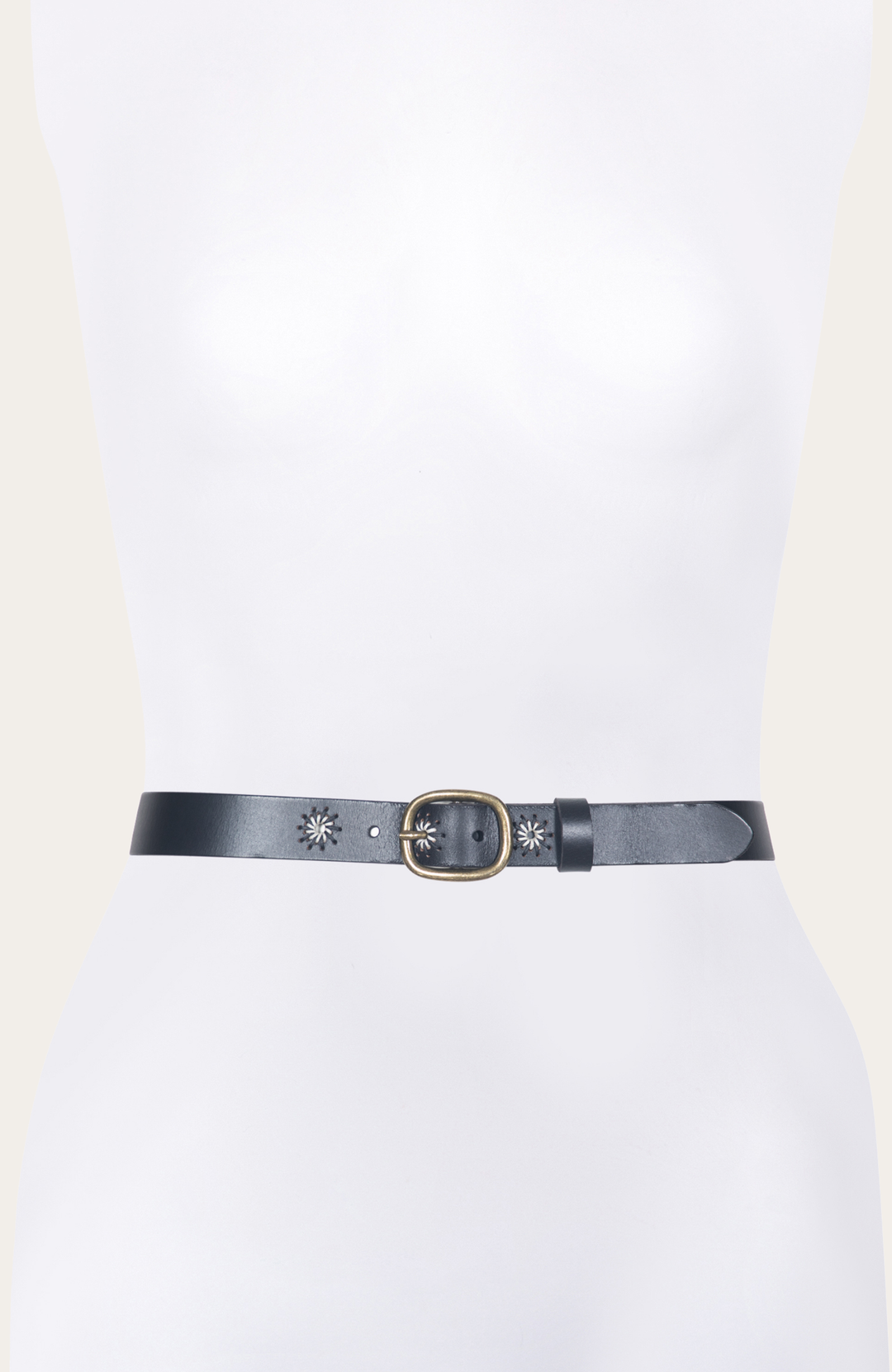 Frye 30mm Black Belt With Embroidered Holes / Black