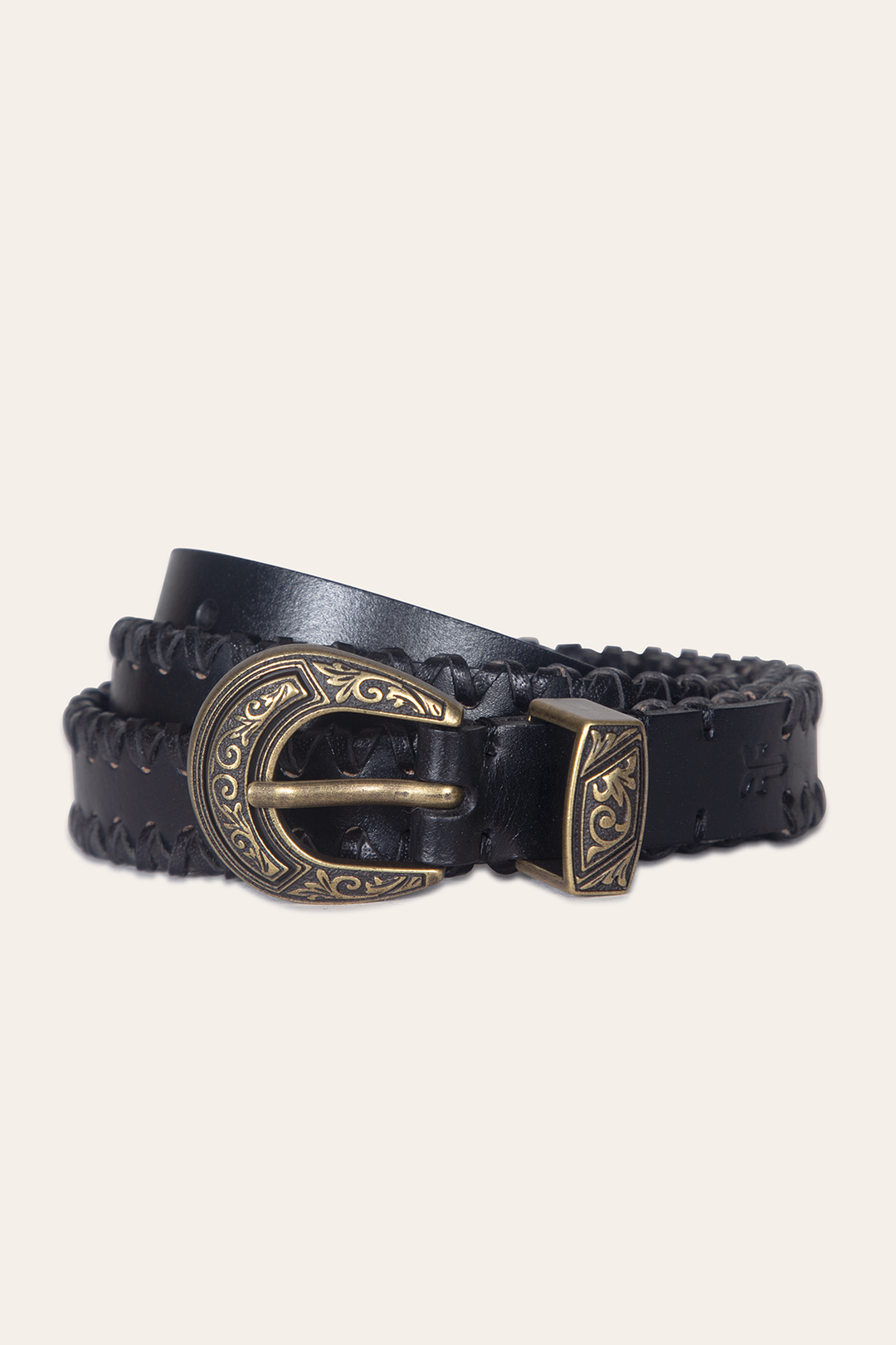 Frye 20mm Black Leather Belt With 3-Piece Buckle Set / Black