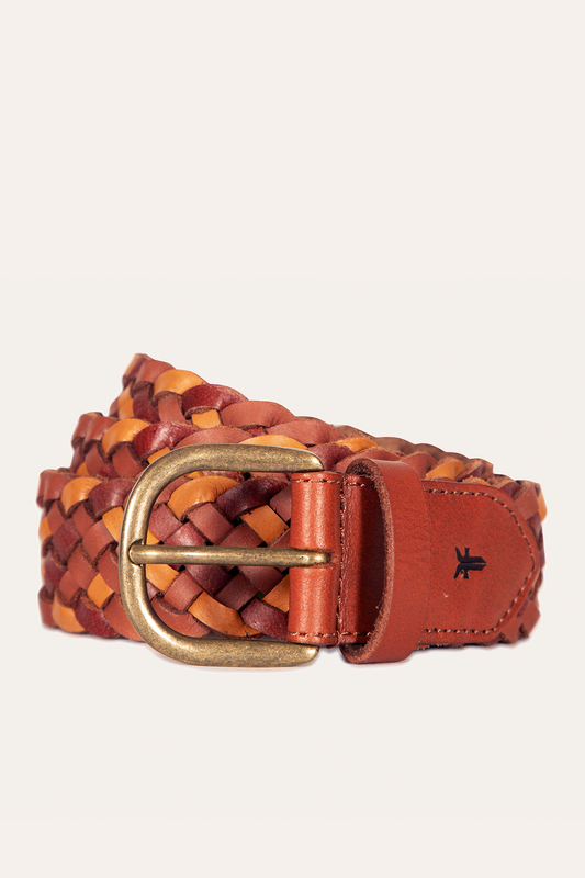 Frye 35mm Tonal Woven Leather Belt in Tan / Tan