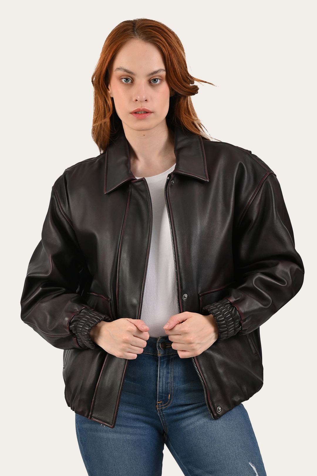 Frye Black Cherry Harper Oversized Bomber / Black Cherry