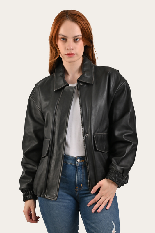 Frye Black Harper Oversized Bomber / Black