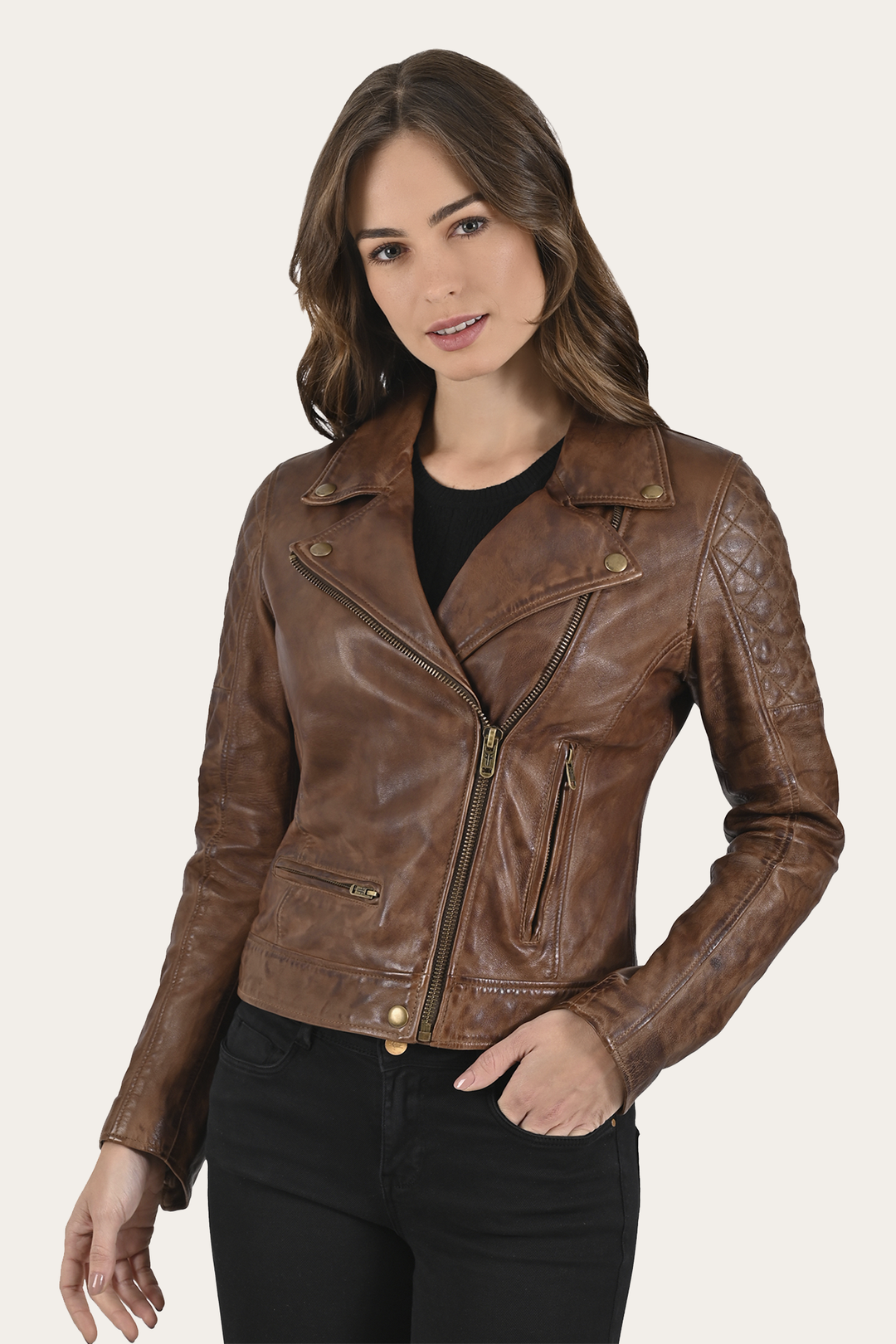 Frye Cordially Modern Biker Jacket / Moka Tobacco