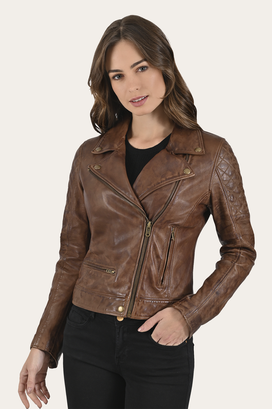 Frye Cordially Modern Biker Jacket / Moka Tobacco