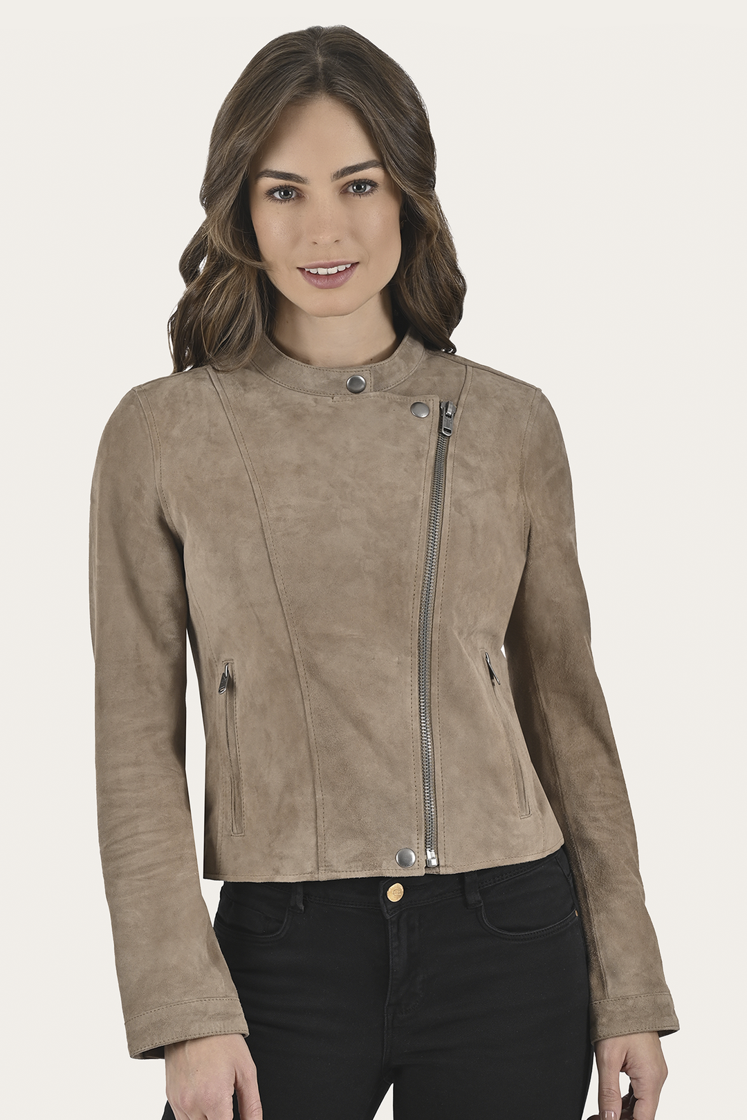 Frye Women’s Taupe Jace Hybrid Biker Racer Suede Jacket / Taupe