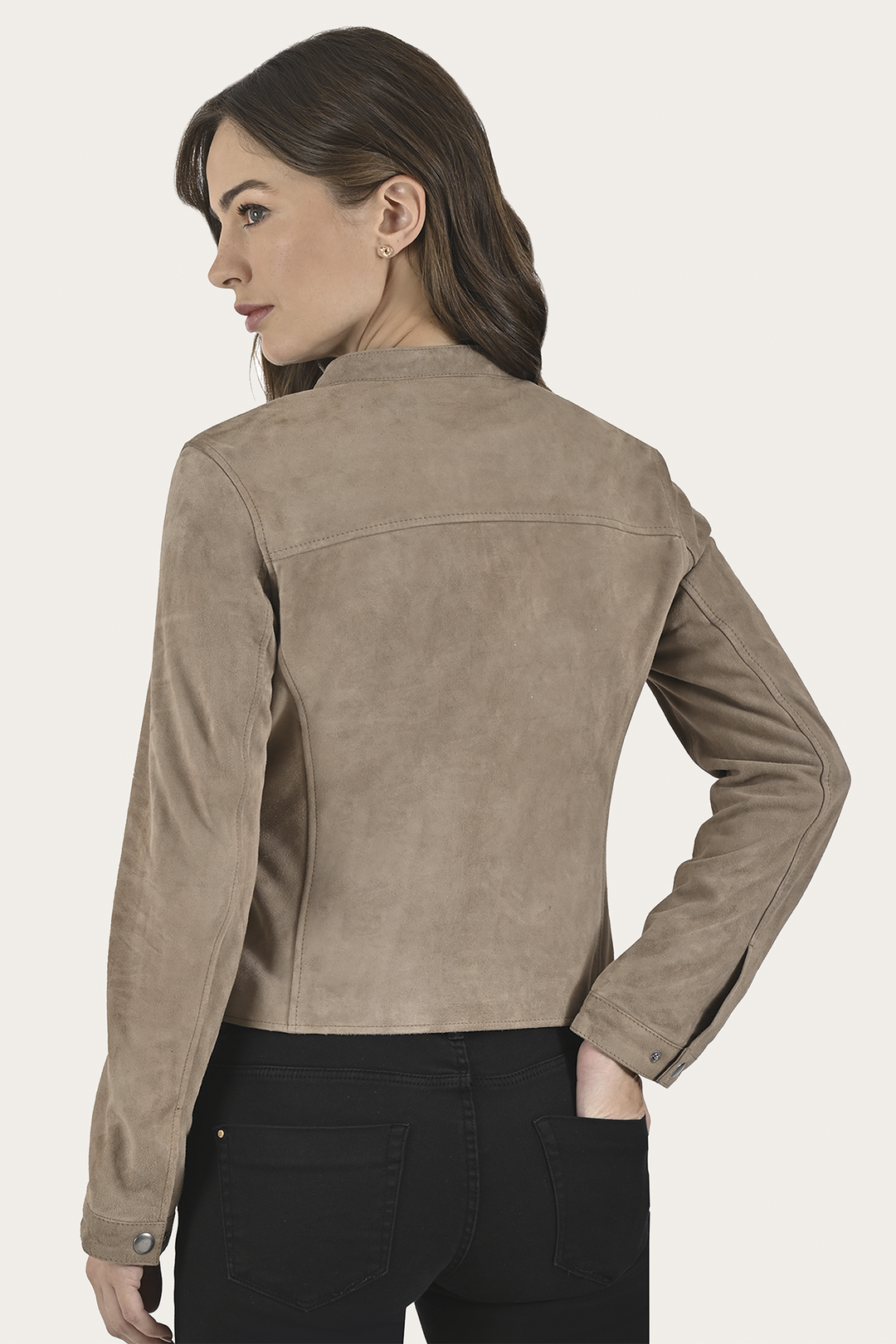 Frye Women’s Taupe Jace Hybrid Biker Racer Suede Jacket / Taupe
