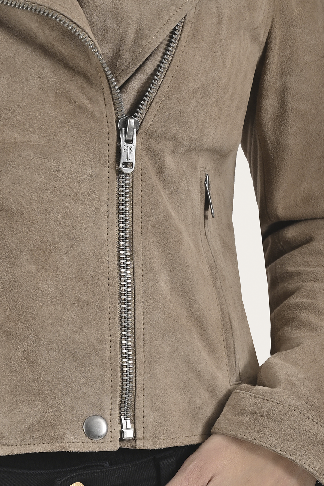 Frye Women’s Taupe Jace Hybrid Biker Racer Suede Jacket / Taupe