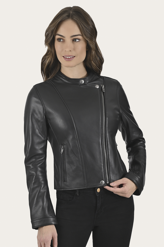 Frye Women’s Black Heathe Leather Racer Jacket / Black