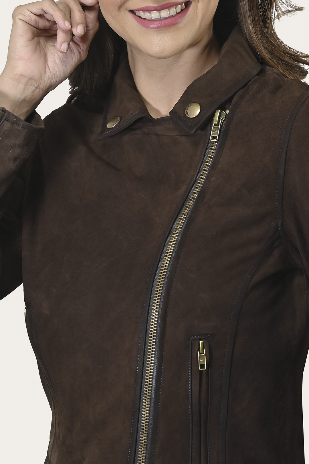 Frye Women’s Dark Brown Clive Elegant Suede Biker Jacket / Dark Brown