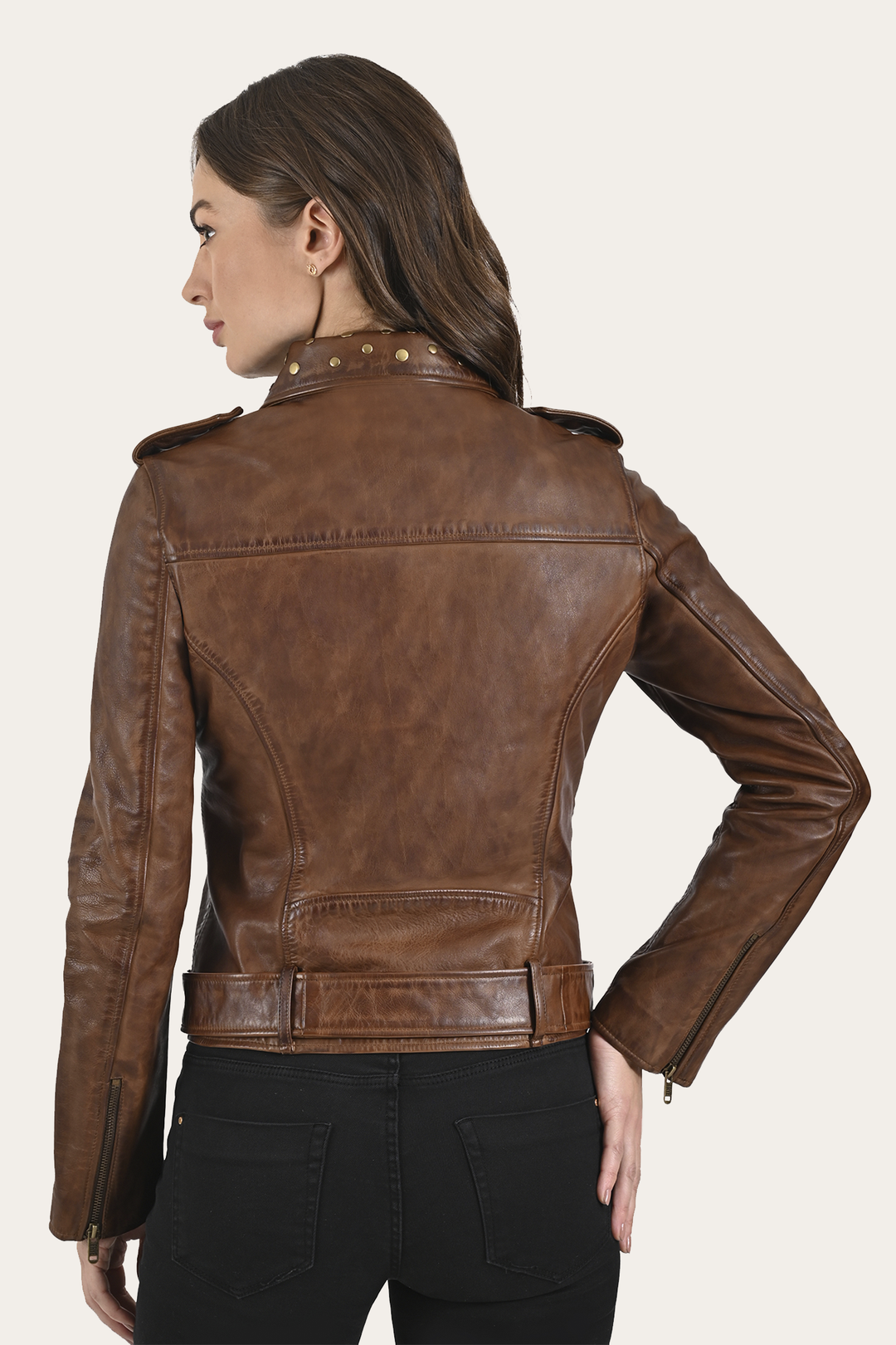 Frye Women’s Tobacco Linc Biker Leather Jacket / Tobacco