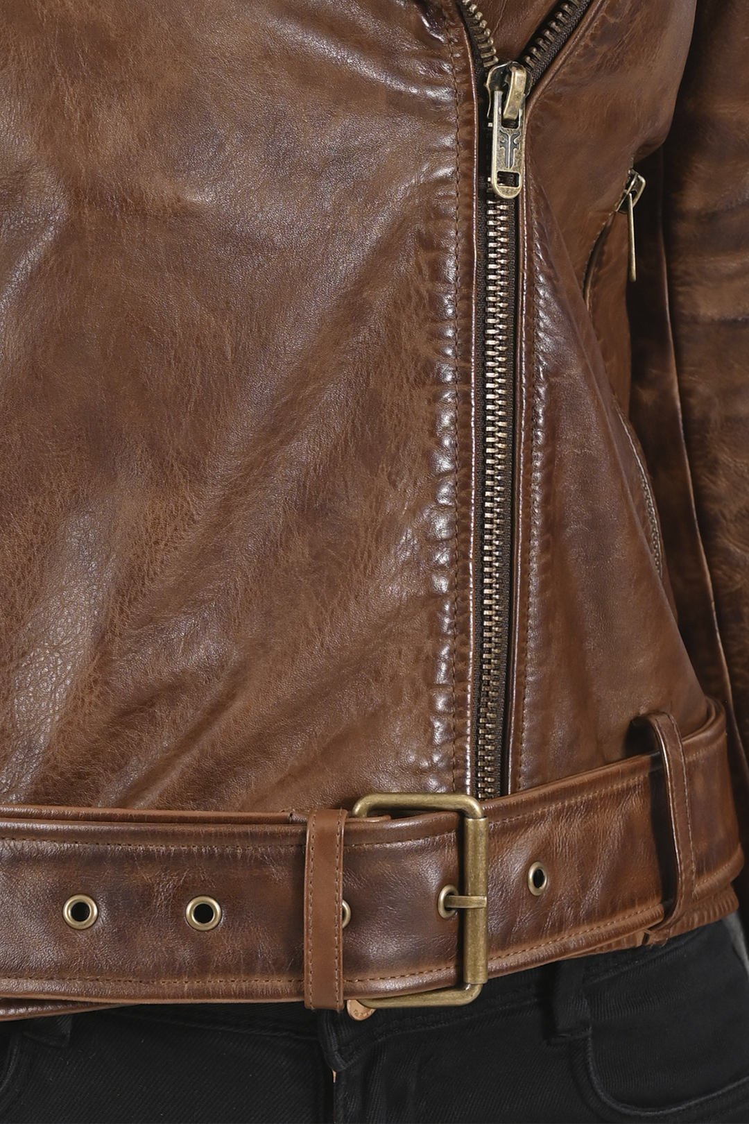 Frye Women’s Tobacco Linc Biker Leather Jacket / Tobacco