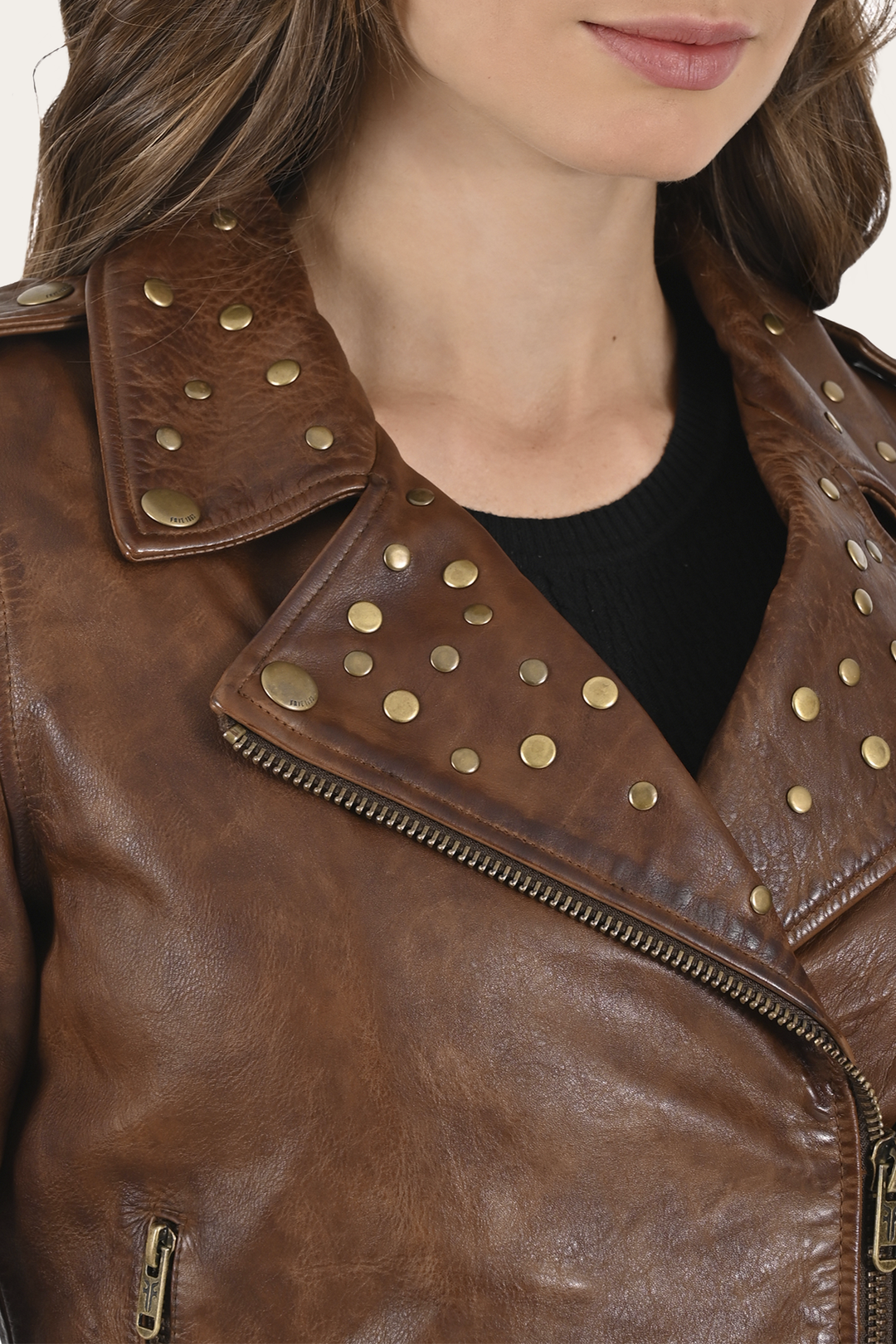 Frye Women’s Tobacco Linc Biker Leather Jacket / Tobacco