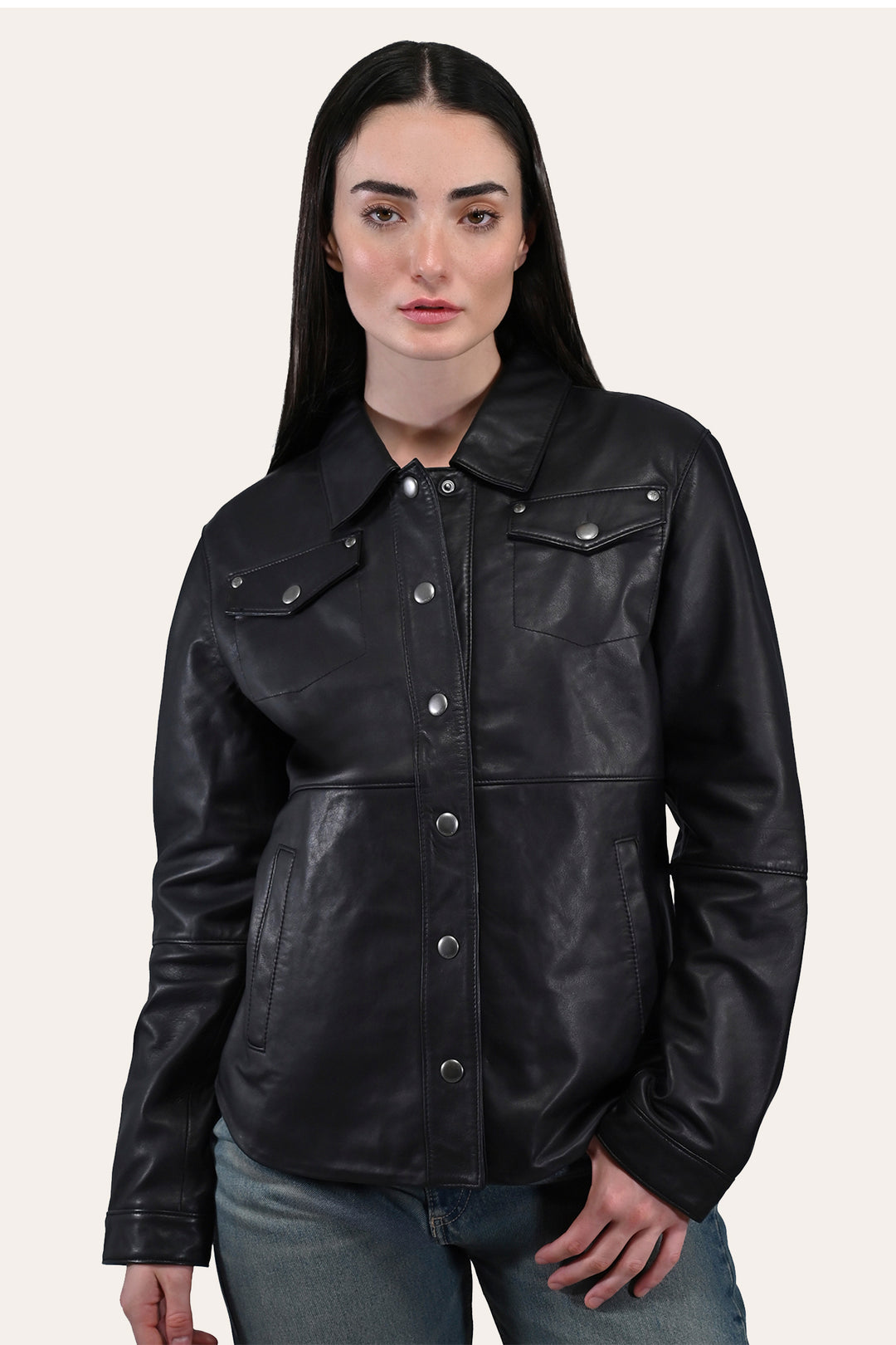 Frye Women’s Black Obadiah Leather Shacket / Black