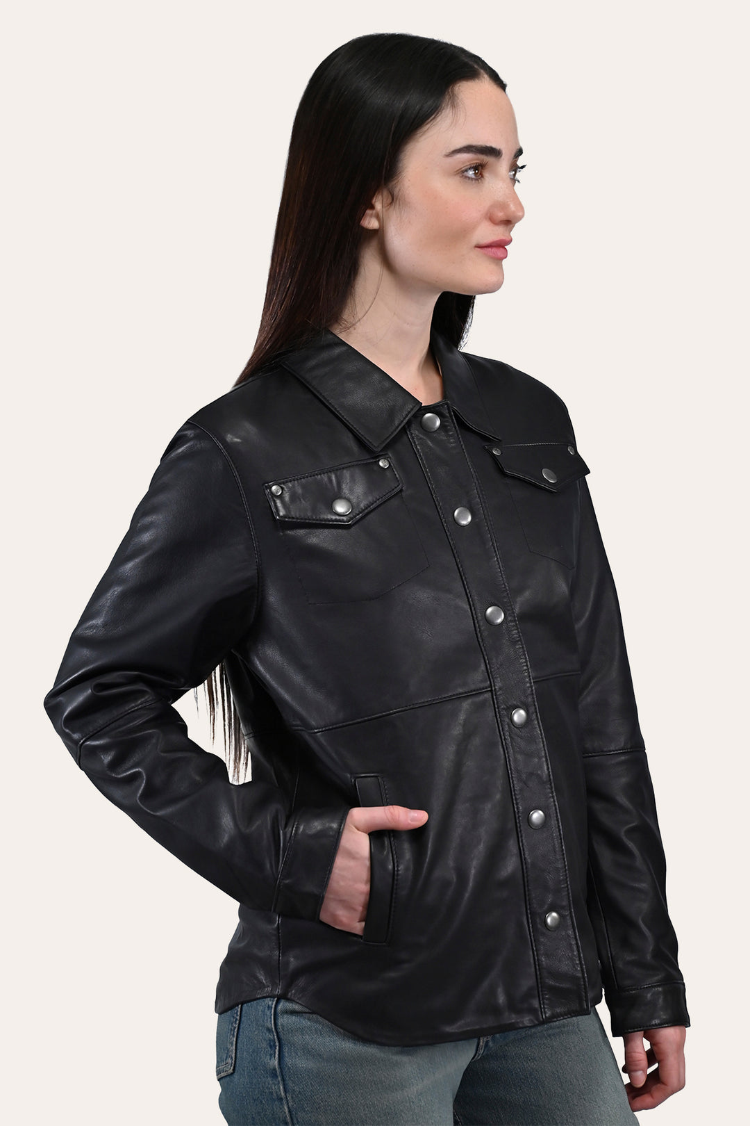 Frye Women’s Black Obadiah Leather Shacket / Black