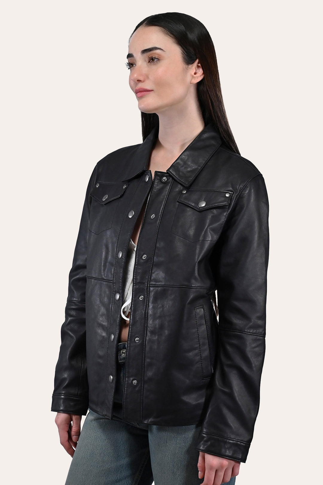Frye Women’s Black Obadiah Leather Shacket / Black