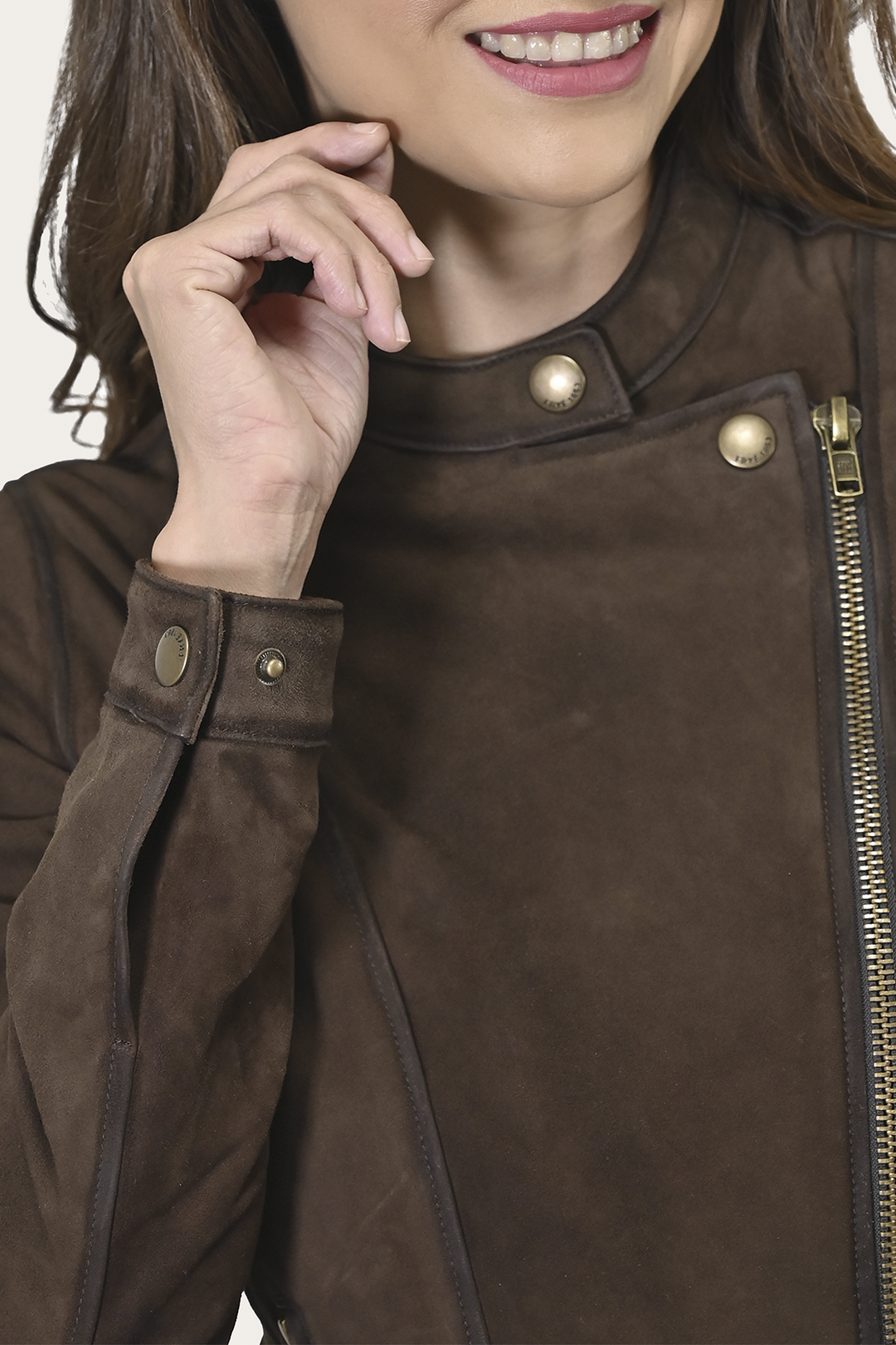 Frye Women’s Dark Brown Cassidy Aged Lamb Leather Biker Jacket / Dark Brown