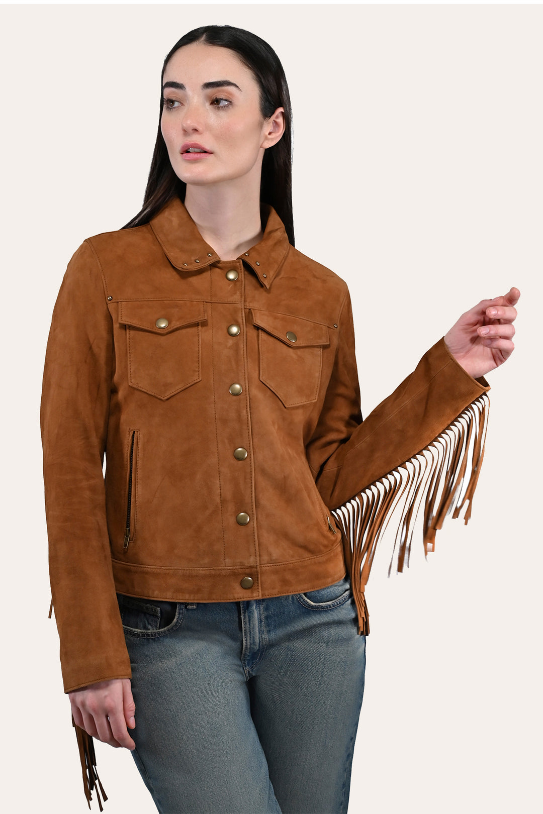 Frye Women’s Medium Brown Nash Fringed Suede Trucker Jacket / Medium Brown