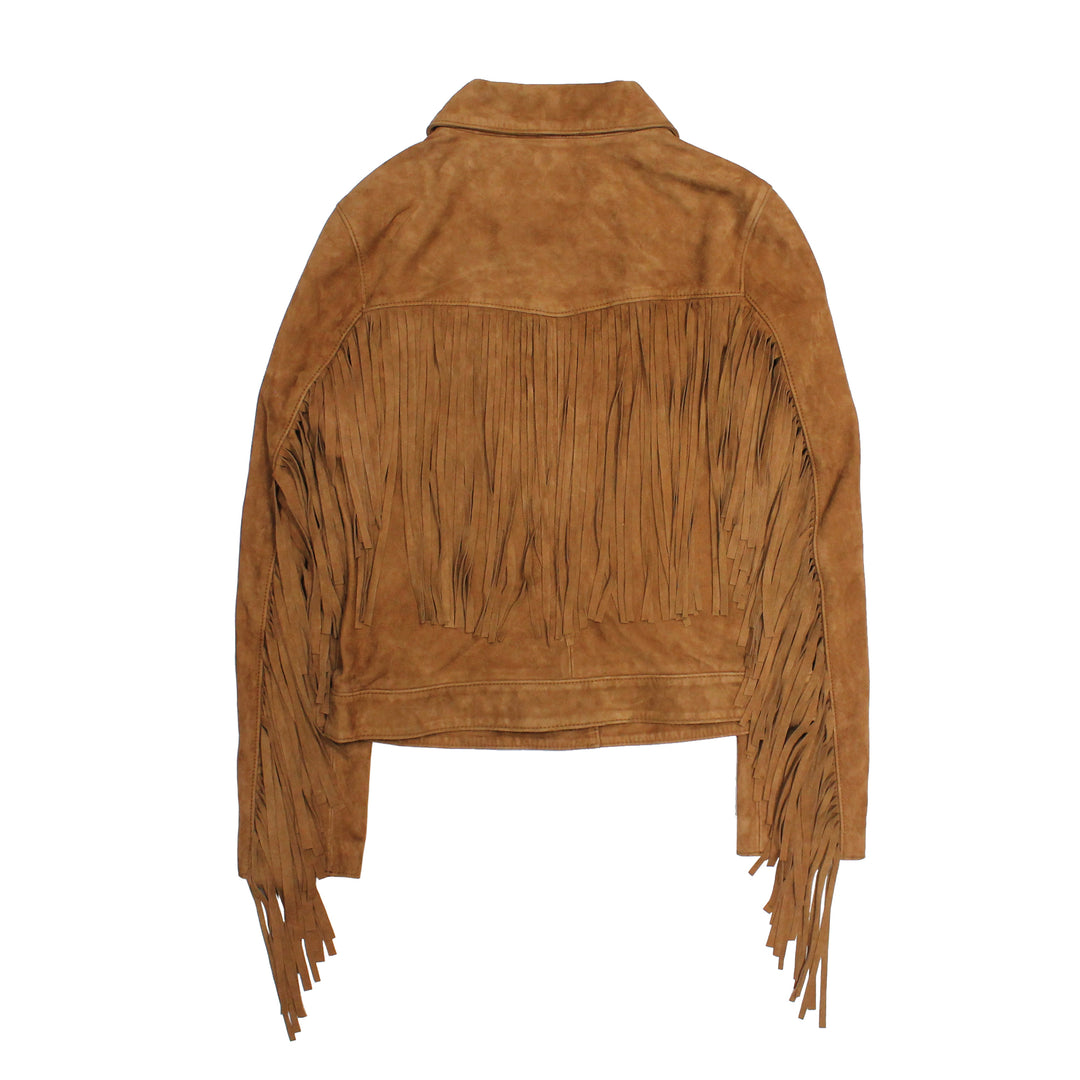 Frye Women’s Medium Brown Nash Fringed Suede Trucker Jacket / Medium Brown
