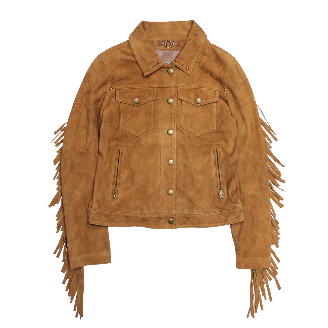 Frye Women’s Medium Brown Nash Fringed Suede Trucker Jacket / Medium Brown