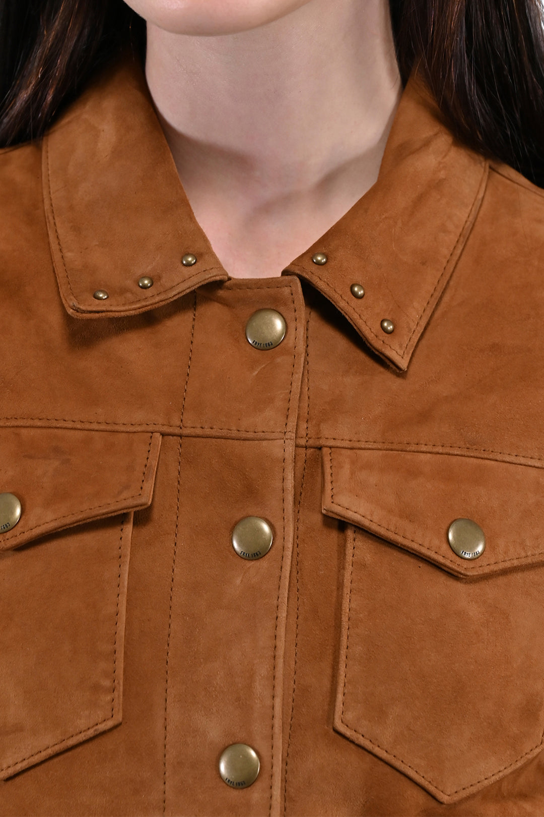 Frye Women’s Medium Brown Nash Fringed Suede Trucker Jacket / Medium Brown
