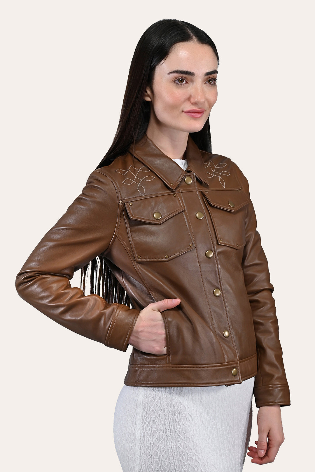 Frye Women’s Medium Brown Callum Trucker Leather Jacket / Medium Brown